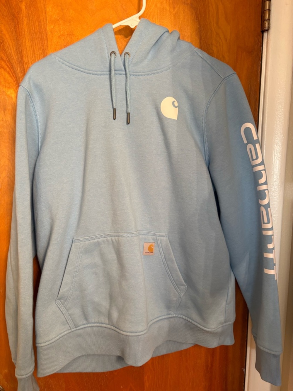 Carhartt Men’s Light Blue Hoodie with Logo Sleeve